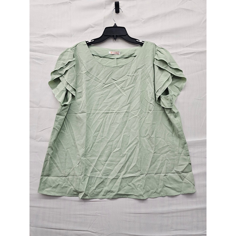 Kirundo‎ Womens XXL Sage Green Ruffle Tiered Short Sleeve Blouse Top New